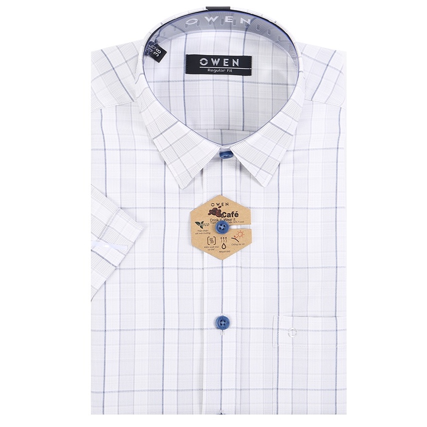 Áo sơ mi ngắn tay Nam Owen Café Regular Fit kẻ Ghi xanh - AR220104NT