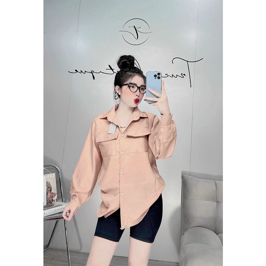 sét bộ quần ngố phối áo sơ mi túi dài tay hot