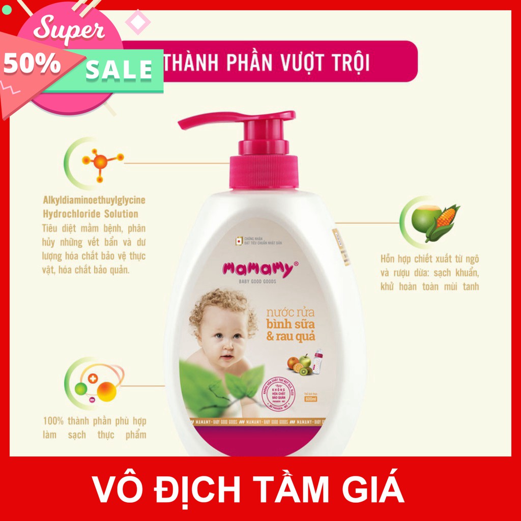 Combo 2 Túi bổ sung Nước rửa bình sữa &amp; rau quả Mamamy 600ml