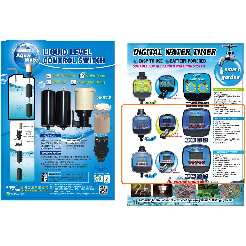 Van Nước Hẹn Giờ Tưới Cây Tự Động Electronic Water Timer Aquamate TAIWAN