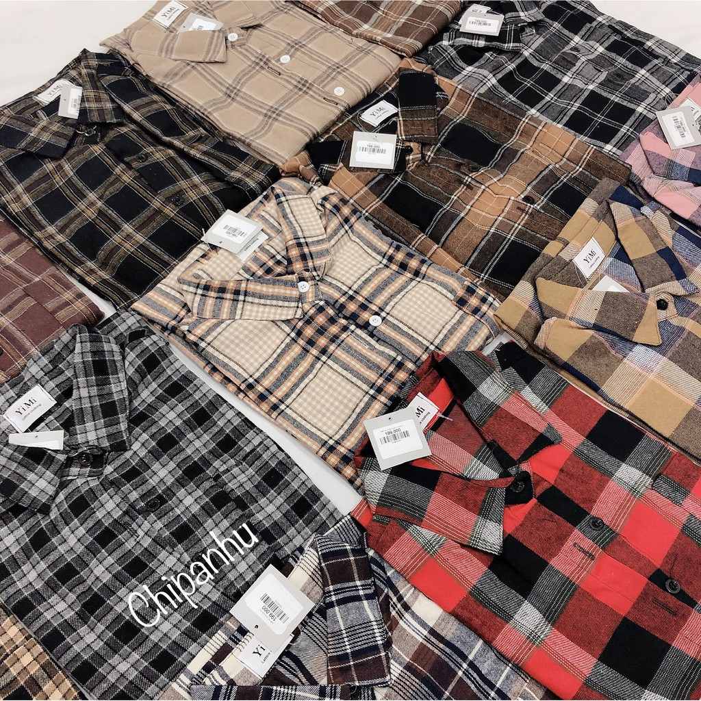 ÁO SƠ MI NỮ KẺ DÀI TAY DÁNG THỤNG FREESIZE