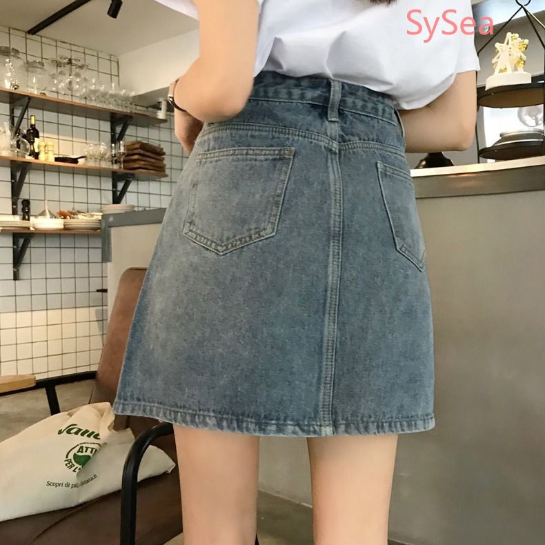 Chân Váy Ngắn Midi Denim Eo Cao Thời Trang Mùa Hè Phong Cách Cổ Điển Dành Cho Nữ Sinh