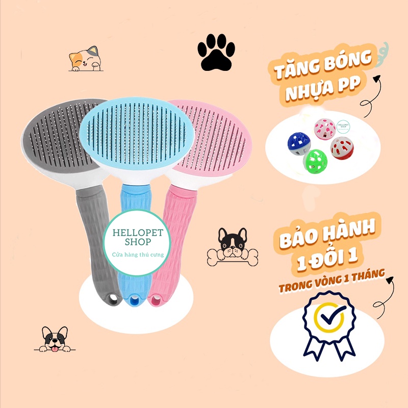 Lược chải lông chó mèo có nút bấm thông minh Hellopet, Lược chải lông hình bầu dục đẩy lông tự động gỡ rối cho mèo H86