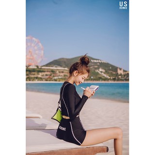 Đồ bơi croptop cạp cao tay dài