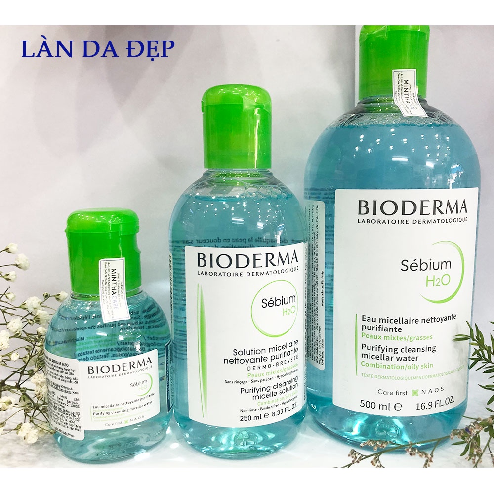 Nước tẩy trang Bioderma Sebium H2O chai xanh dịu nhẹ không cồn làm sạch sâu dành cho da dầu da mụn chai 100ml đến 500ml