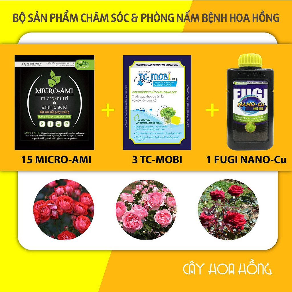 Phân bón hoa hồng: Bộ sp CHĂM SÓC & PHÒNG TRỊ nấm bệnh cho 5 cây hồng/6 tháng HOẶC 10 cây hồng/3 tháng