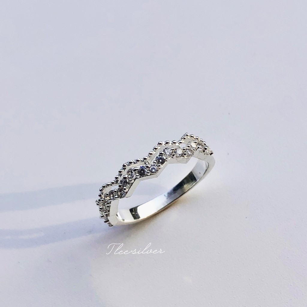 Nhẫn bạc nữ TLEE ziczac hai hàng nạm đá sang trọng TleeJewelry A0169