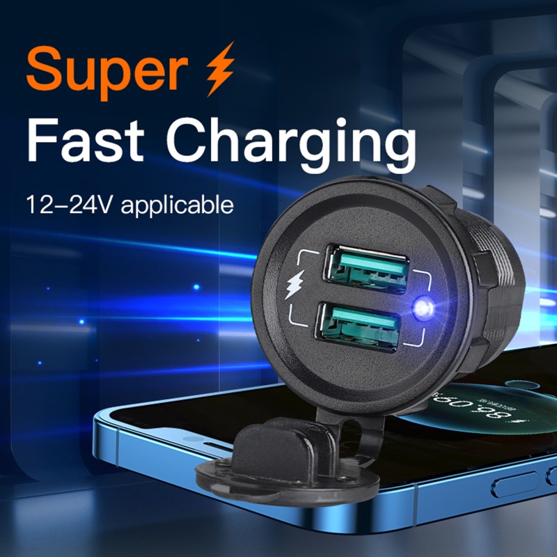 Bộ Sạc Điện Thoại Nhanh QC 3 0 Hai Cổng USB 12V-24V 22 5W Cho Xe Hơi / Máy Tính Bảng