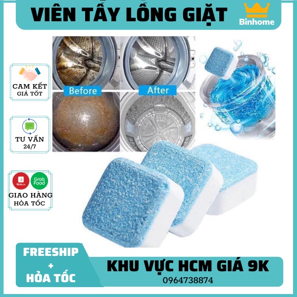 Hộp 12 Viên tẩy Vệ Sinh Lồng Giặt, Sủi sạch vi khuẩn, Tẩy Sạch Cặn Bẩn Lồng Giặt