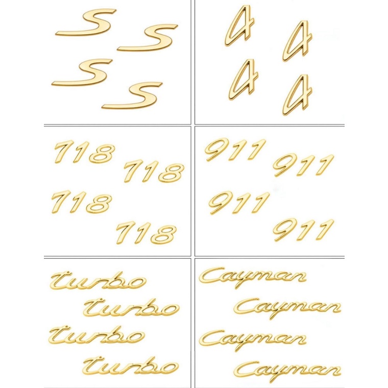 PORSCHE gold letter logo Carrera gts turbo macan Cayenne Cayman 718 Boxster 911 Panamera front and rear decals