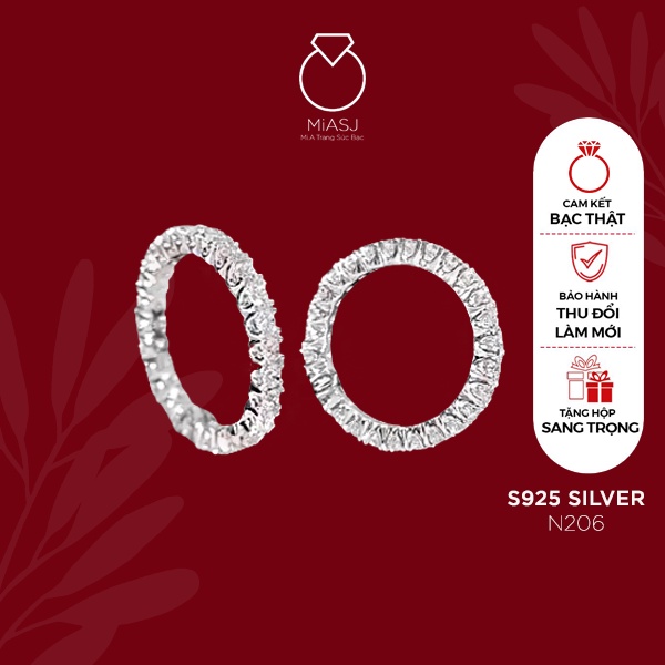 Nhẫn bạc Ý 925 nữ MiASJ N206 bản mỏng đính đá sang trọng, nhẹ nhàng