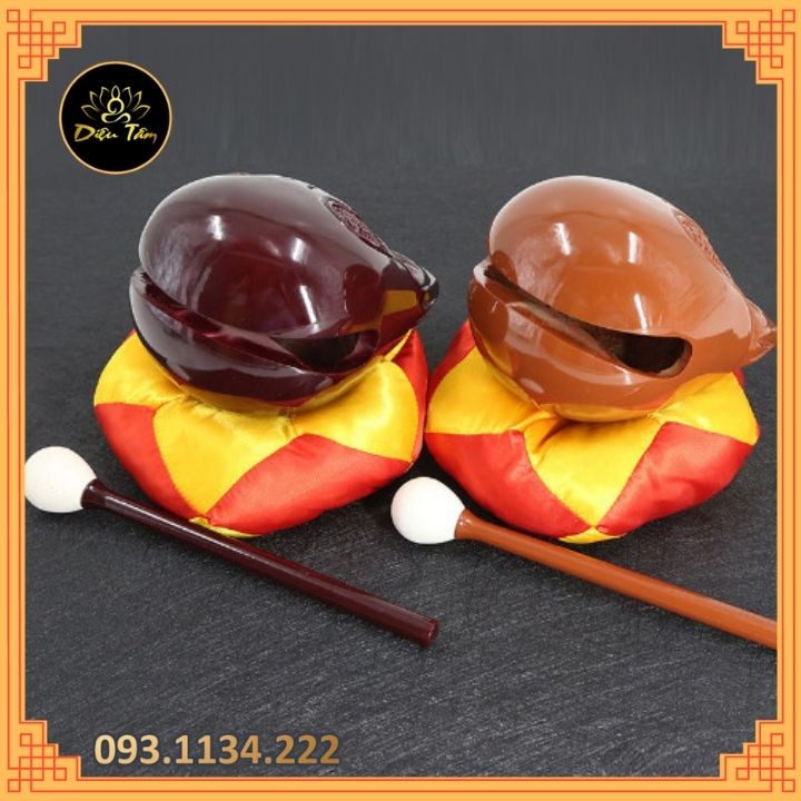 Mõ tụng kinh niệm phật gồm Mõ+dùi+đệm hàng đẹp ĐÀI LOAN gỗ cao cấp size 6inh
