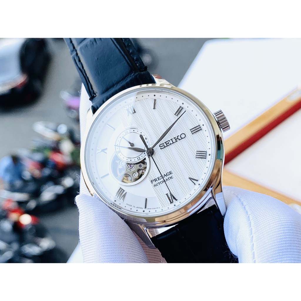 Đồng hồ nam Seiko Presage Open Heart  White Leather - SSA379J1