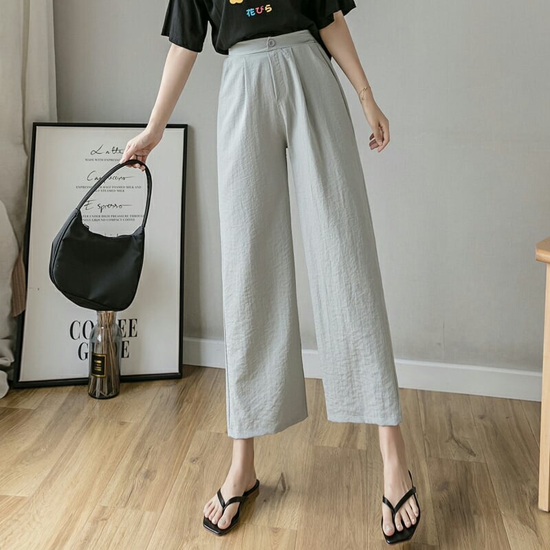 Quần đũi nữ ống suông rộng kiểu lỡ có túi cạp cúc khóa lưng thun chun màu đen - Quần vải nữ đũi xước mềm