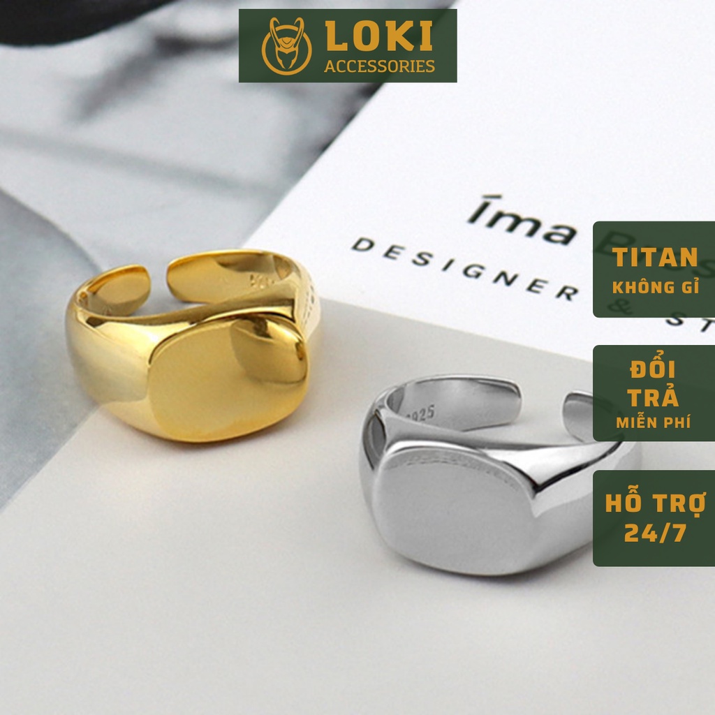 Nhẫn nam nữ tròn thời trang unisex Loki Accessories màu bạc chất Titan đẹp đơn giản không gỉ - Nhẫn Treasure