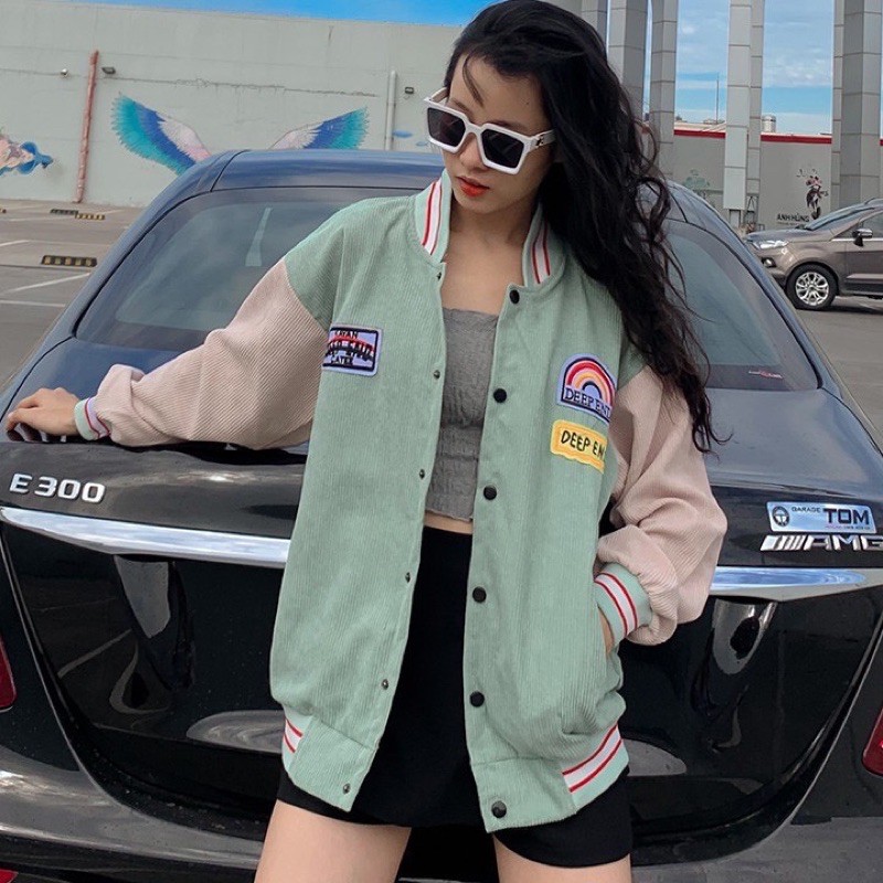 [Rẻ Vô Địch] Áo Bomber Nhung Cầu Vồng , Áo Khoác Jackets Nhung Thêu Lô Gô Siêu Hot