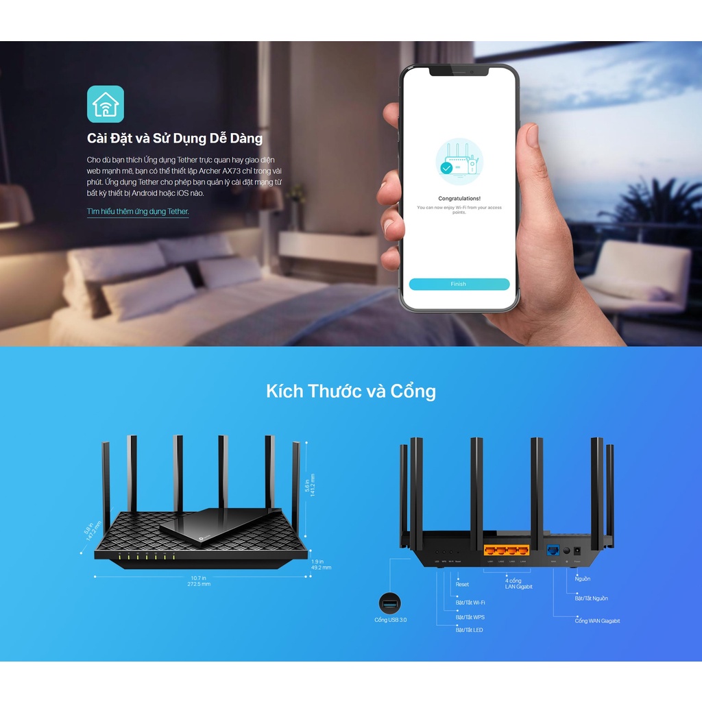 [Hỏa Tốc - HCM] Bộ Phát Wifi6 TP-Link Băng Tần Kép AX5400 Archer AX73 | Hàng Chính Hãng |Bảo Hành 24 Tháng|Ngocvienstore