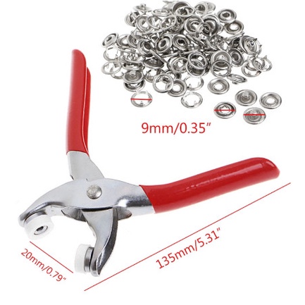 Kìm Bấm Cúc Vành Áo Kim Loại Đa Năng Bộ Kìm Bấm Khuy Kèm Cúc Bấm 9.5mm Thép Không Gỉ, Khoen Quần Áo Tiện Lợi