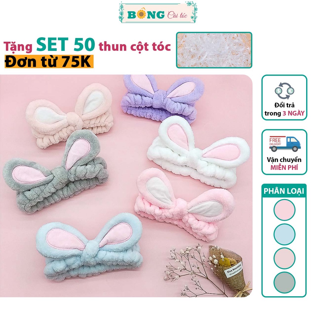 Băng đô rửa mặt tai thỏ màu sắc pastel phong cách Hàn Quốc BD50 - Bờm tóc BÔNG Cài Tóc