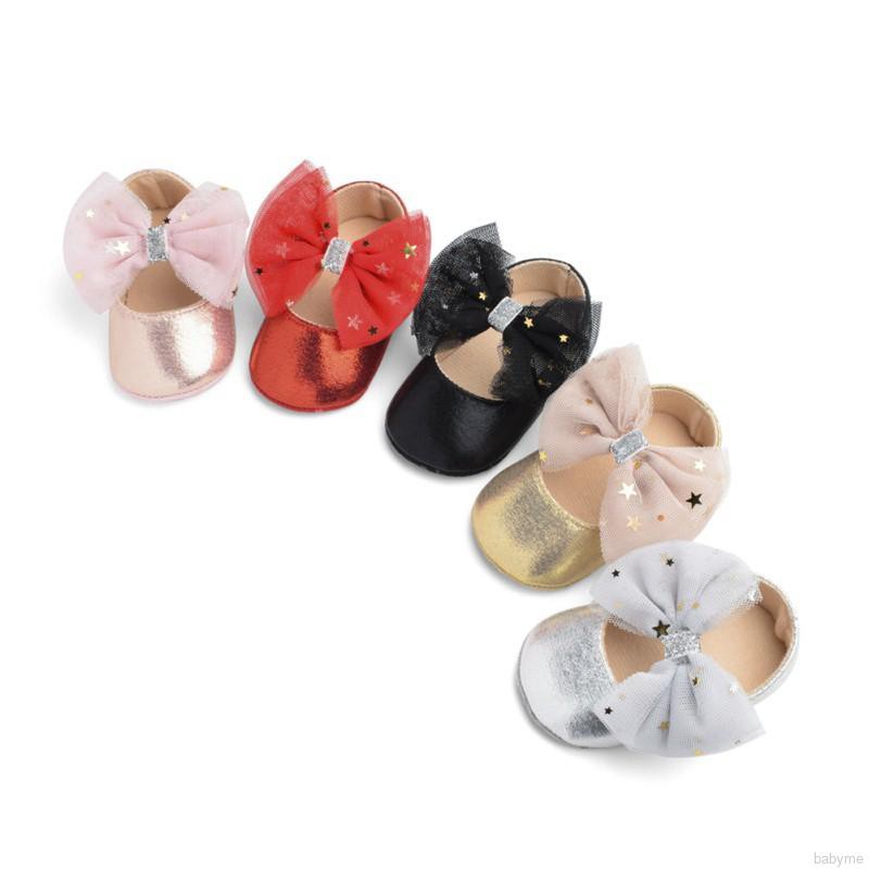 Babyme Autumn Baby Girls Breathable Anti-Slip Mesh Bowknot Flats Toddler Soft Soled Walking Shoes