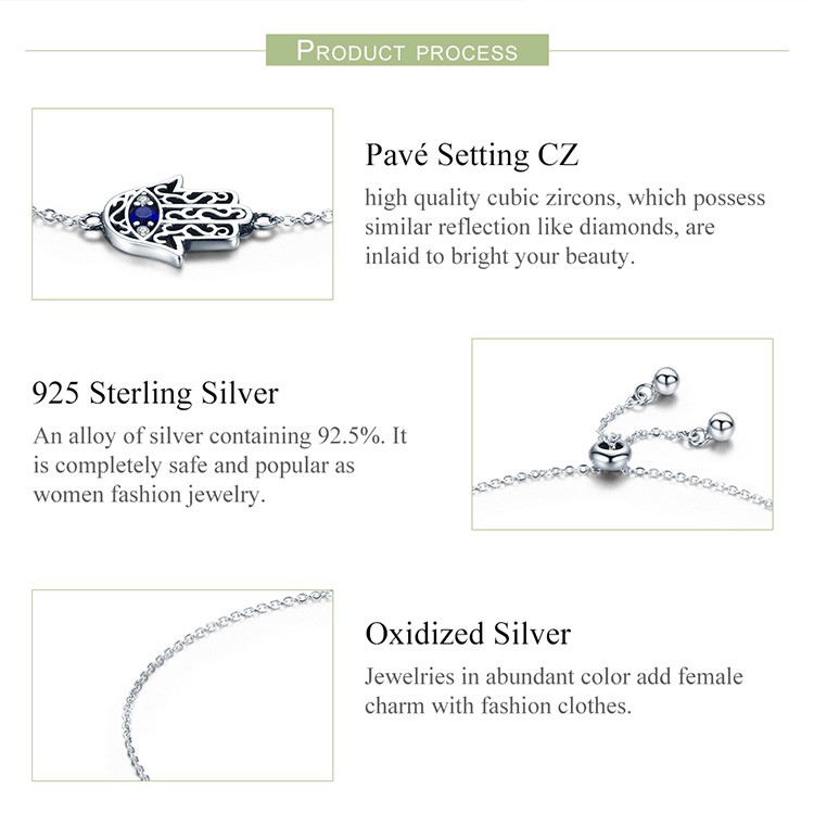 Vòng tay BAMOER bạc sterling 925 phối mặt hình bàn tay khảm đá zircon