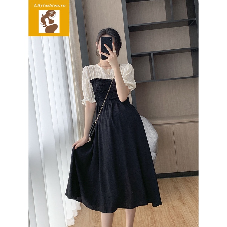 Váy đầm bầu tay thêu hoa thiết kế công sở, dự tiệc cho mẹ bầu phong cách hàn quốc sang trọng lịch sự mới mùa hè