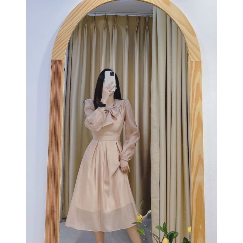 Đầm dự tiệc dáng xòe nơ cổ dễ thương | BigBuy360 - bigbuy360.vn