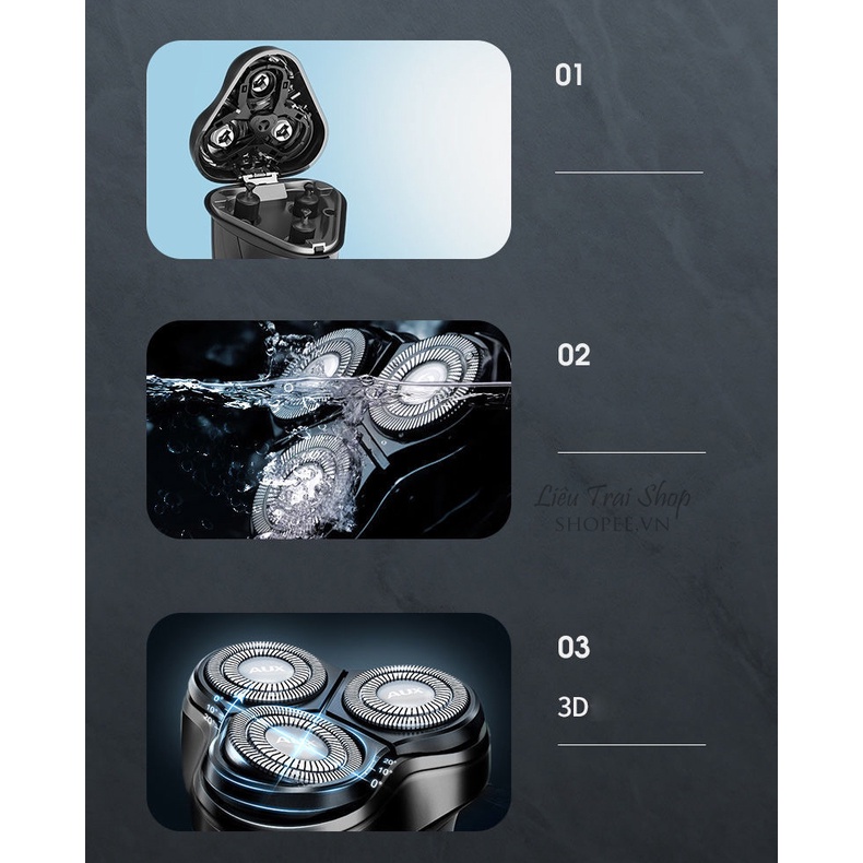 Máy cạo râu AUX sạc type C 3 mắt lưỡi kép 3D