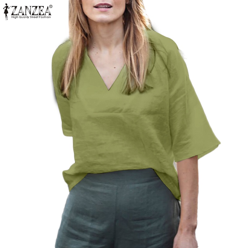 Áo tay lỡ Zanzea cổ chữ V dáng rộng thời trang Châu Âu