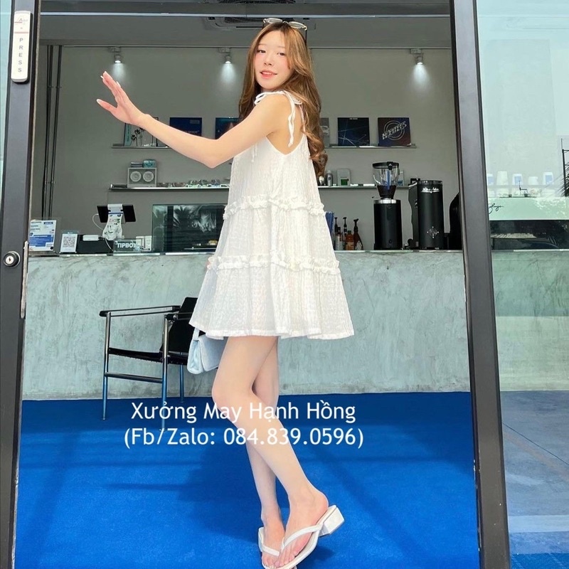Váy 2 dây chất đũi nhăn, đầm hai dây đi biển