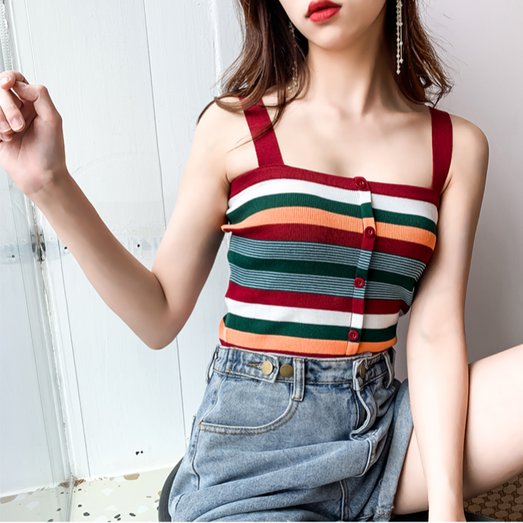 Áo hai dây dệt km kẻ sọc phong cách Hàn Quốc thời trang dành cho nữ