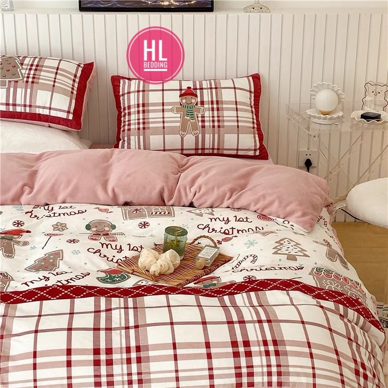 Bộ chăn ga Cotton Poly HL bedding chăn ga Hàn Quốc giáng sinh Noel đủ size miễn phí bo chun