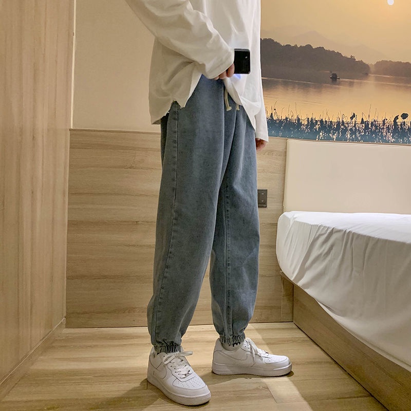 Quần Jean Ống Rộng Lưng Rút Dây Phong Cách Hàn Quốc Thời Trang Mùa Đông Dành Cho Nam
