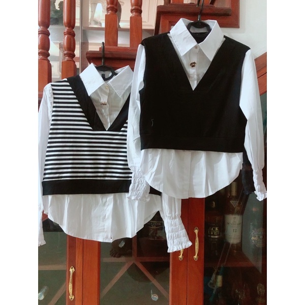 Áo sơ mi phối gile liền | BigBuy360 - bigbuy360.vn