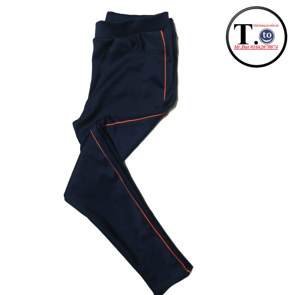 Quần thun nữ - legging màu XANH ĐEN 5 VIỀN (Ôm body, quần màu xanh đen viền sọc màu Đỏ - trắng - cam - xanh - hông)