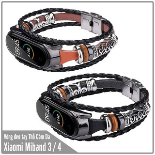 Vòng thay thế Xiaomi Miband 3 / 4 kim loại dây Da Thổ Cẩm