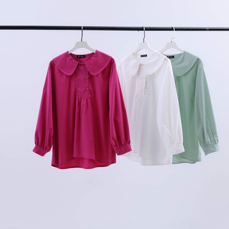Áo sơ mi trắng cổ sen nữ, 2 hàng khuy trước, dài tay, SMKA271 hàng thiết kế cao cấp TK Fashion mặc công sở, đi làm