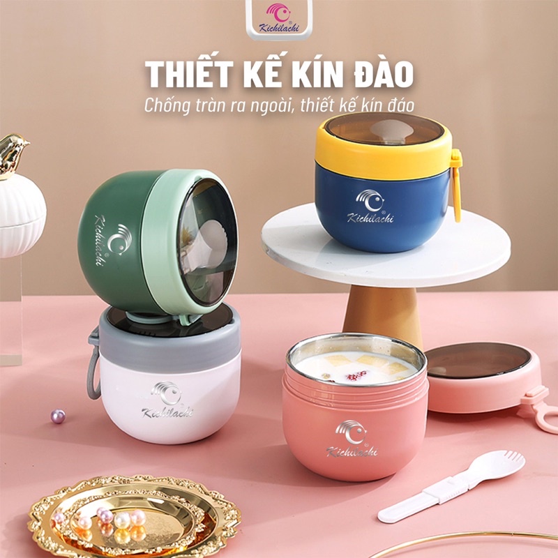 Cặp Lồng Giữ Nhiệt Kichilachi, Đựng Cháo, Ủ Cháo Giữ Nhiệt Cho Bé, Dung Tích 600ml