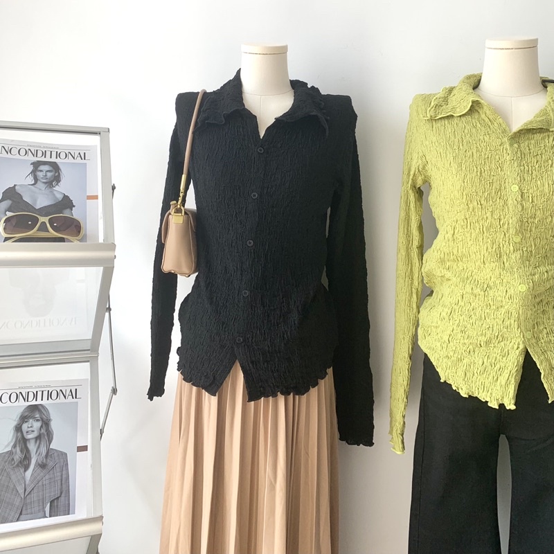 Áo thun nhúng gân chất co giãn tay dài