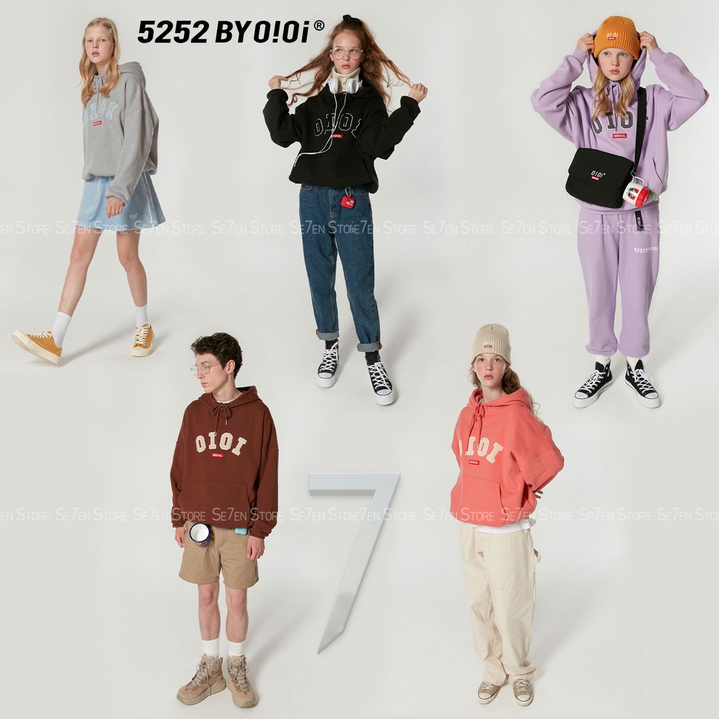 Áo Hoodie O!OI 5252 thêu logo họa tiết sắc sảo Unisex chất nỉ bông Unisex Brand Hàn Quốc