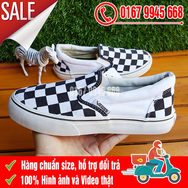 [SALE SỐC] Giày Thể Thao Lười Slip On Caro Đen Trắng