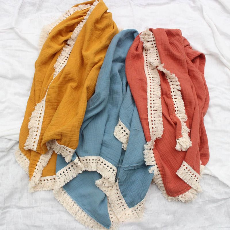 Chăn Quấn Em Bé Chất Liệu Cotton Phối Tua Rua Dùng Làm Đạo Cụ Chụp Ảnh