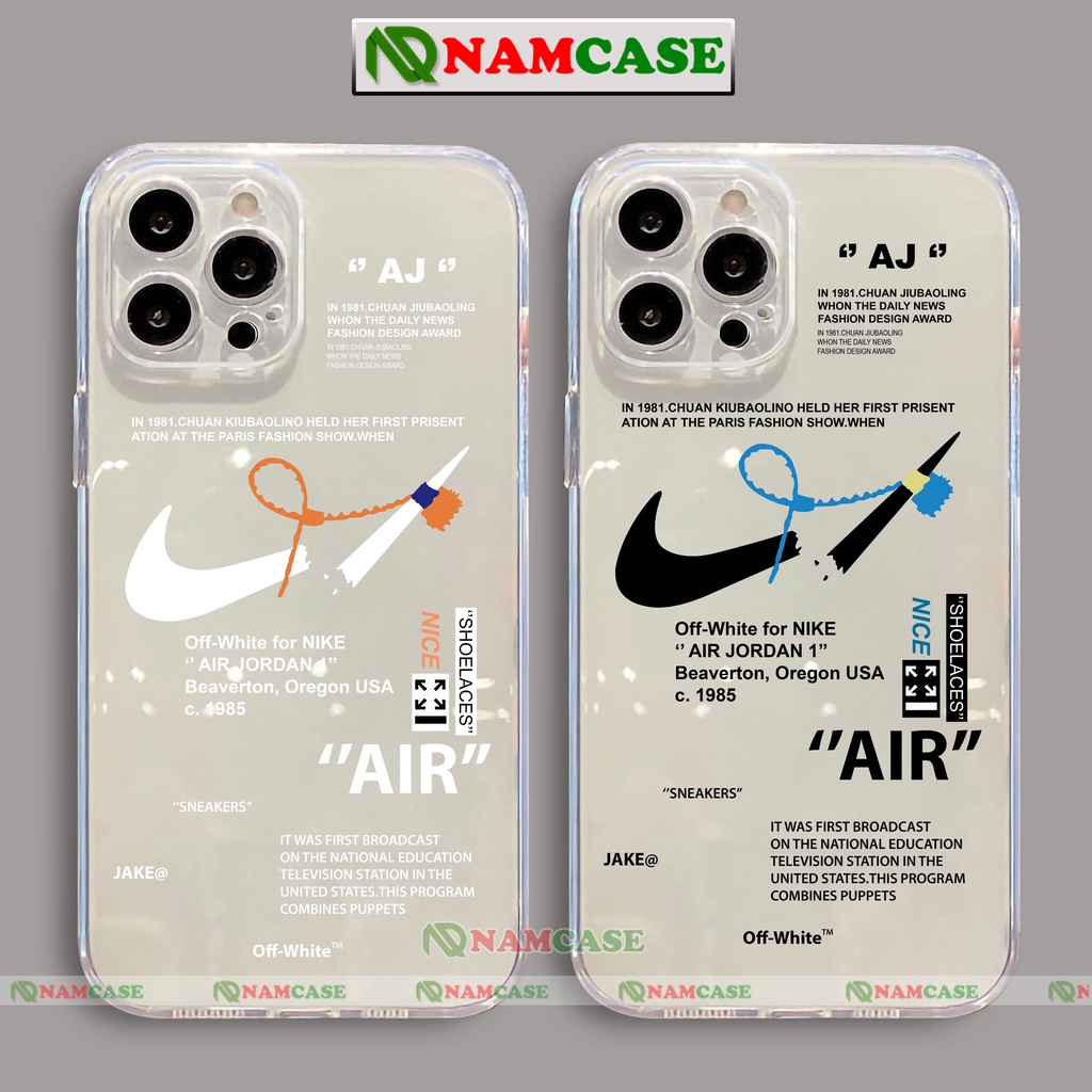 Ốp lưng iPhone Nike chống sốc viền vuông silicon trong suốt bvc cho iphone 6/6s/7/8/X/XS/XR/11/12/13 Pro Plus Max