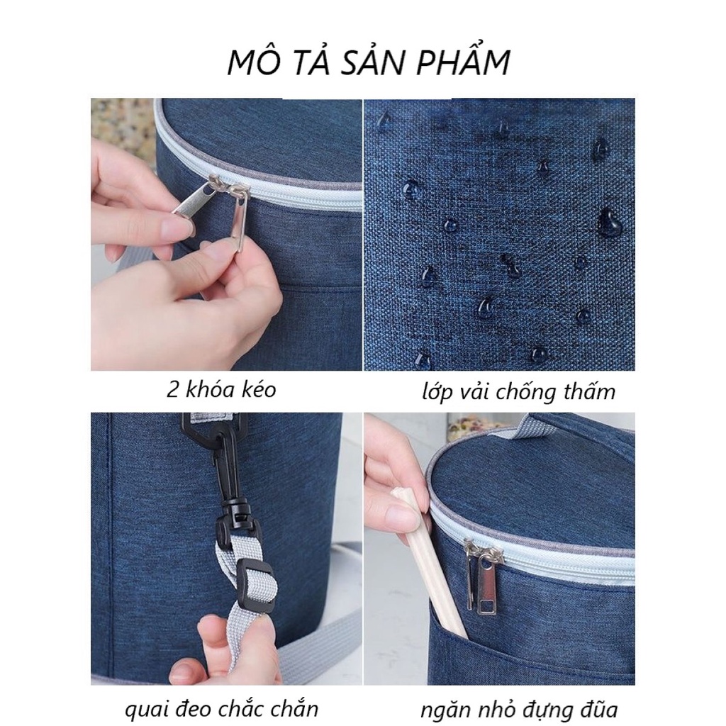 Túi giữ nhiệt cao cấp TRANCY,Túi đựng hộp cơm hình trụ cỡ lớn 3 lớp cách nhiệt TTC06.