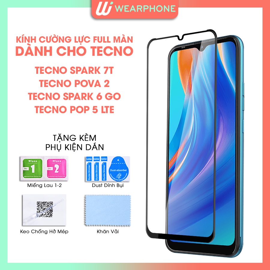 Kính Cường Lực Tecno Pova 2 / Pova 3 / Pova Neo / Tecno Spark 7T 7 / Spark 8C 6 Go / Pop 5 LTE Full Màn Hình Full Keo