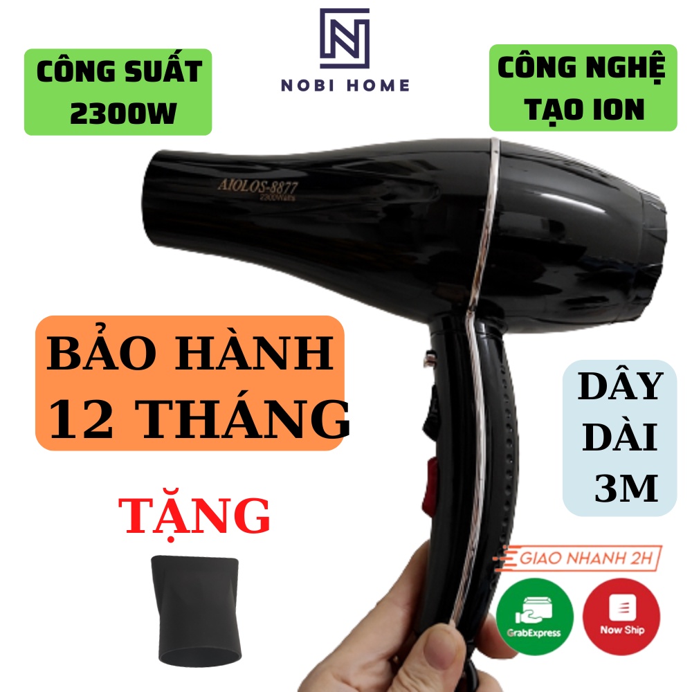 Máy Sấy Tóc Công Suất Lớn 2 Chiều Nóng Lạnh Tạo Kiểu Cao Cấp AIOLOS-8877 Công Suất Thực 2300W Nobihome
