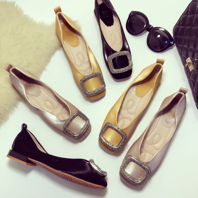 Giày Búp Bê Mũi Vuông Đính Đá Phong Cách Retro Cho Nữ | BigBuy360 - bigbuy360.vn