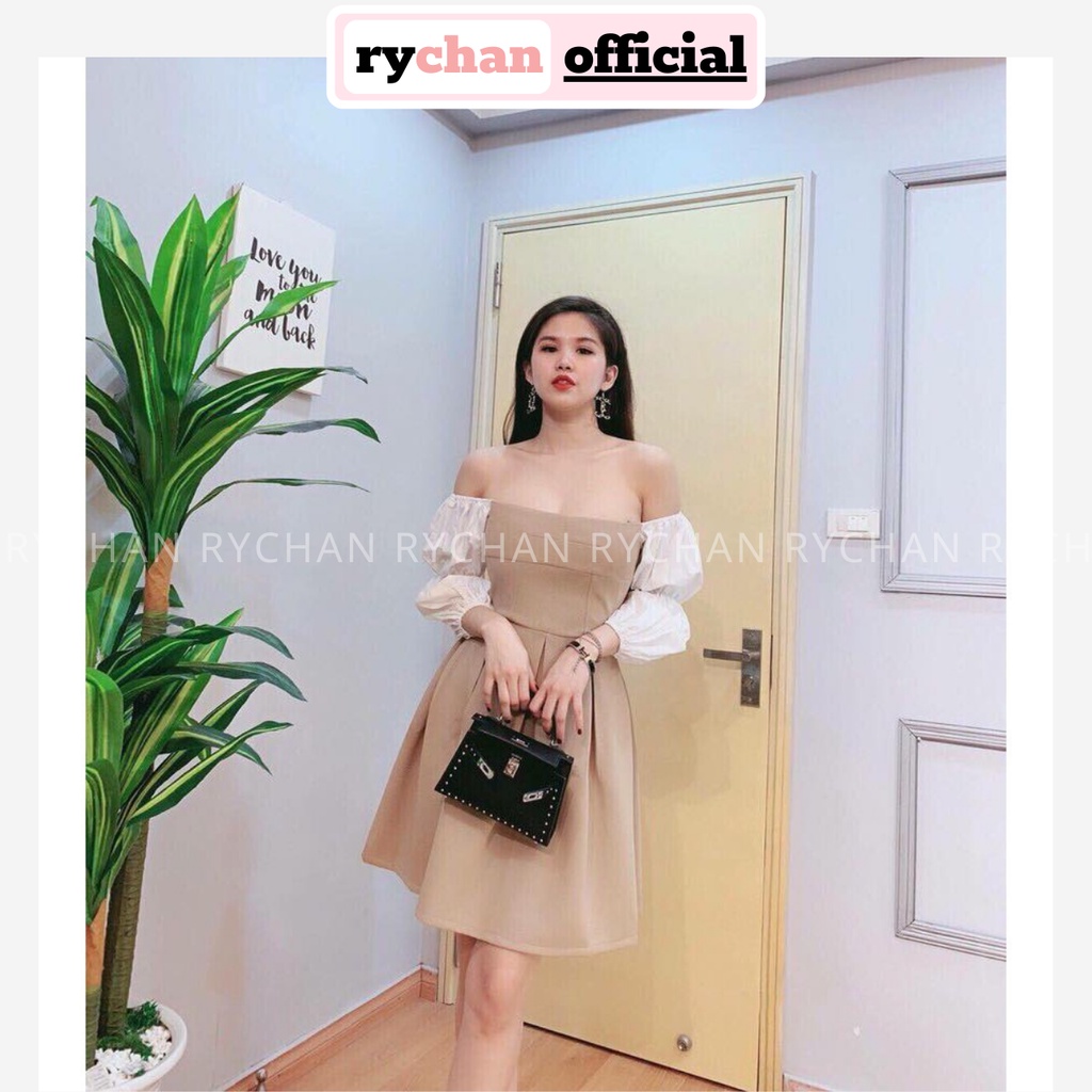 DX313 - Đầm Xòe Trễ Vai Xếp Li Phối Tay Phồng Nhiều Màu