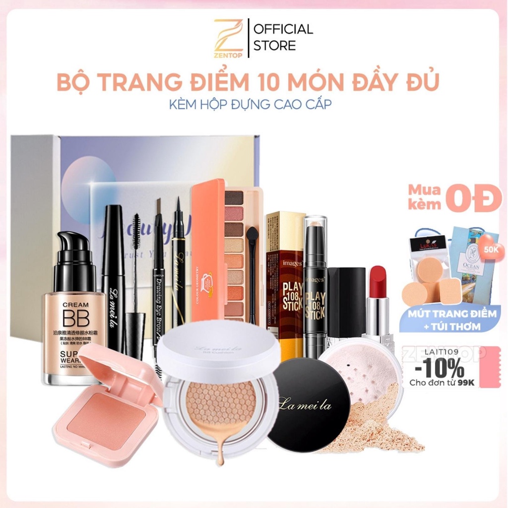 Bộ trang điểm đầy đủ 10 món cơ bản từ a-z set trang điểm cá nhân tiện lợi Zentop