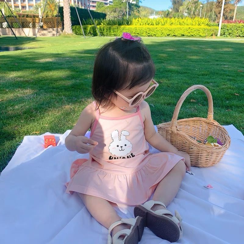 Đầm Hai Dây Vải Cotton In Hoa Thời Trang Mùa Hè Hàn Quốc 2022 Mới Cho Bé Gái